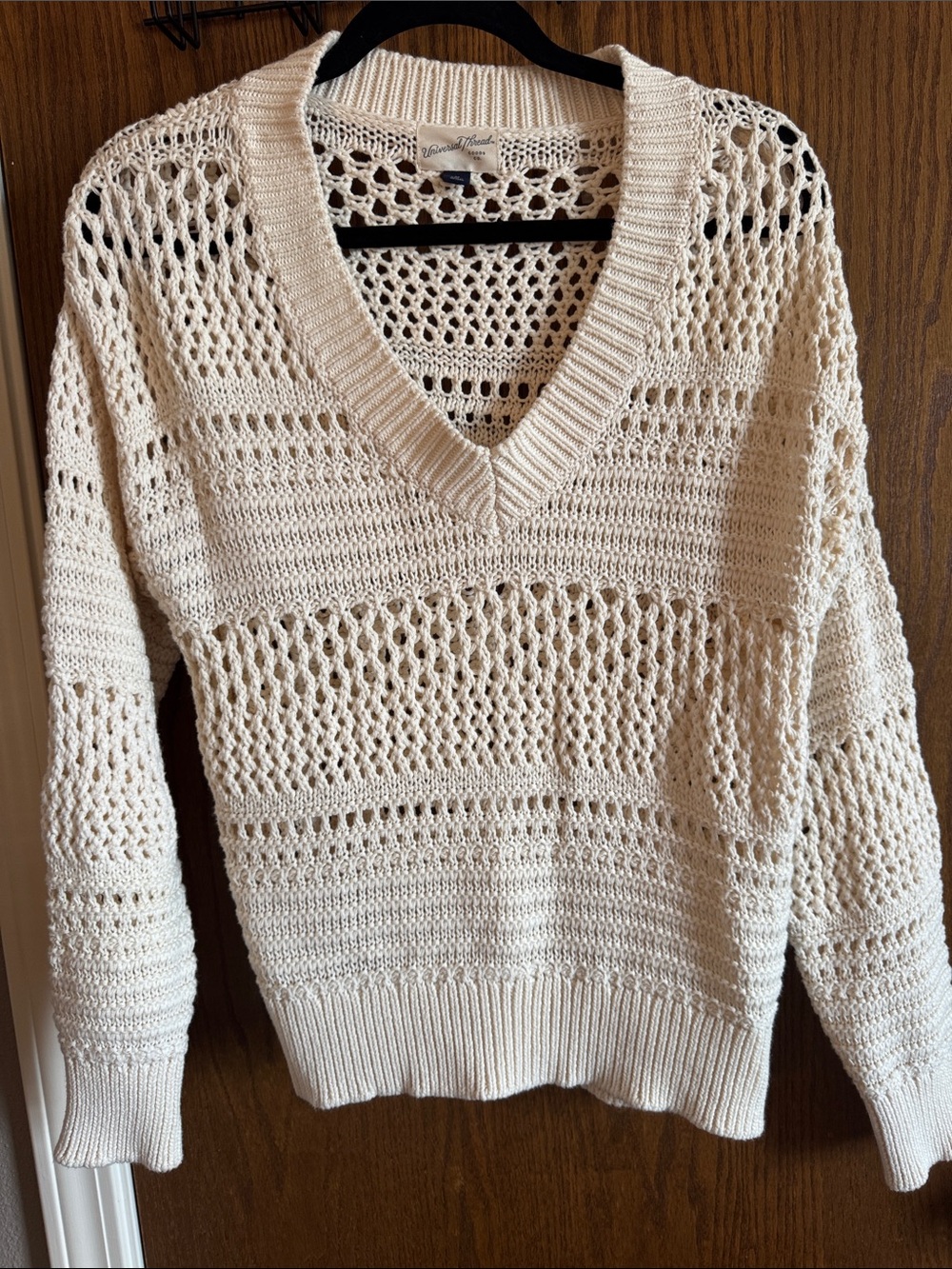 Universal Thread Cream Open-Knit V-Neck Sweater